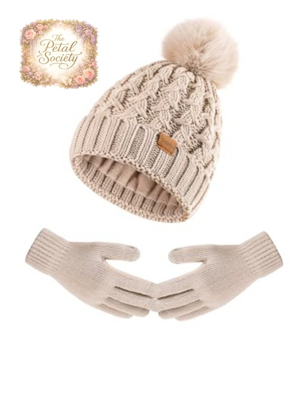 Women Winter Beanie Hat Gloves Set Fleece Lined Touchscreen Gloves